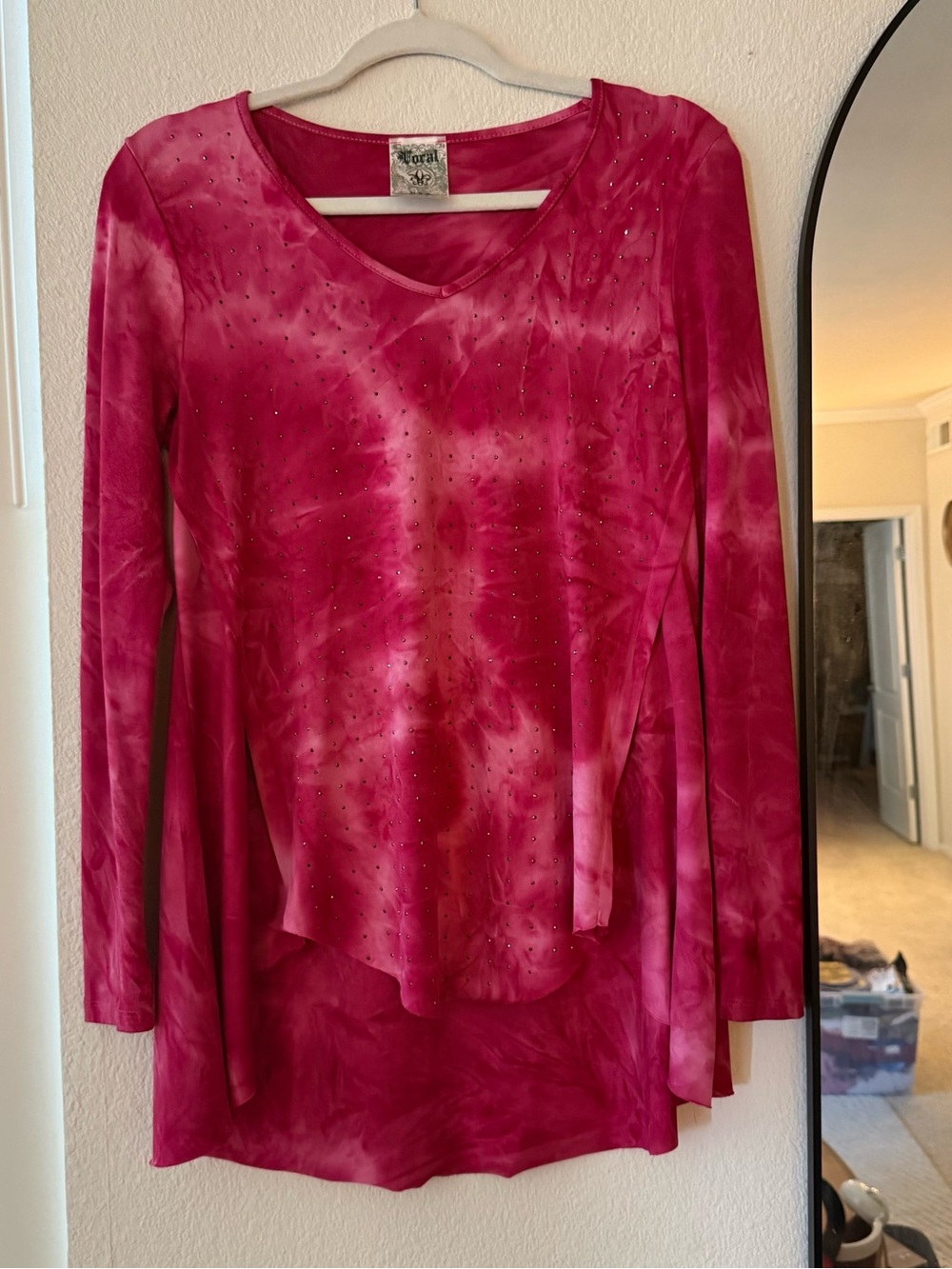 Vocal Pink Tie Dye Rhinestone Long Sleeve Tunic Top Y2K Fairy Grunge Small